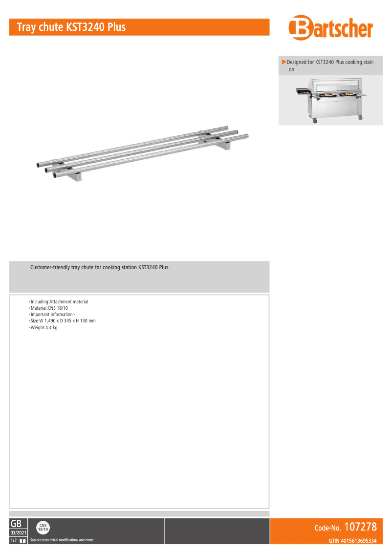 Page n°1 - Fiche technique Bartscher KST3240 Plus