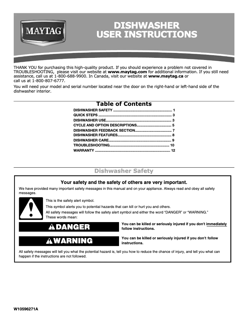Page n°1 - Manuel utilisateur Maytag JetClean Plus MDB8949SBB