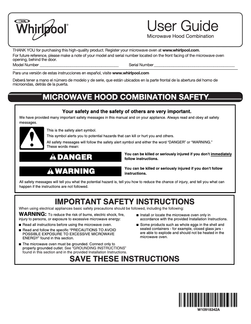 Page 1 de la notice Manuel utilisateur Whirlpool WMH32519HT