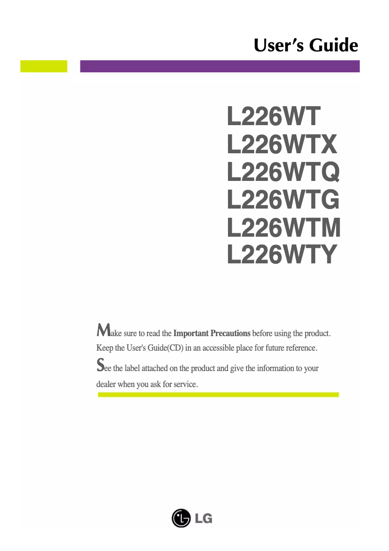 Page 1 de la notice Manuel utilisateur LG L226WSQ