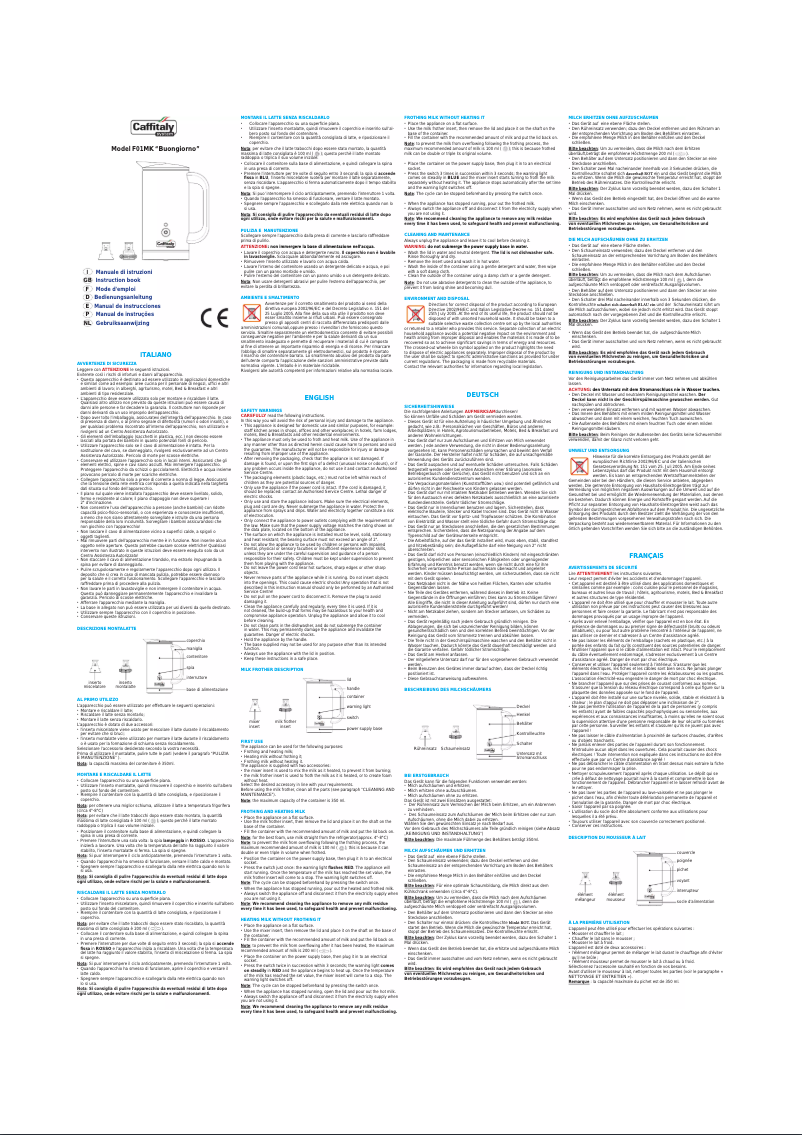 Image de la première page du manuel de l'appareil Buongiorno F01MK