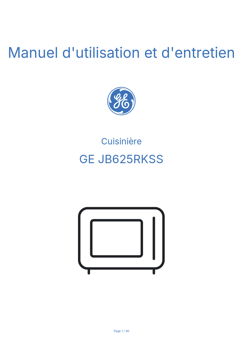 Page n°1 - Manuel d'utilisation et d'entretien GE JB625RKSS