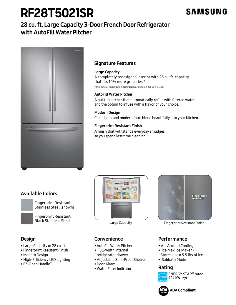 Page n°1 - Fiche technique Samsung RF28T5021SR