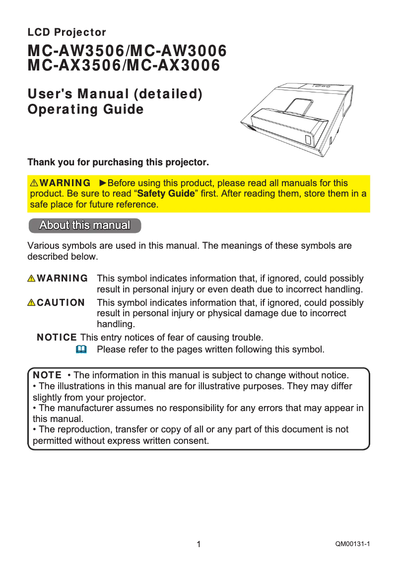 Page 1 de la notice Manuel utilisateur Hitachi MC-AW3006