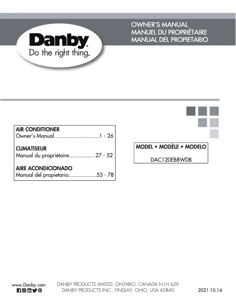 Page 1 de la notice Manuel utilisateur Danby DAC120EB8WDB