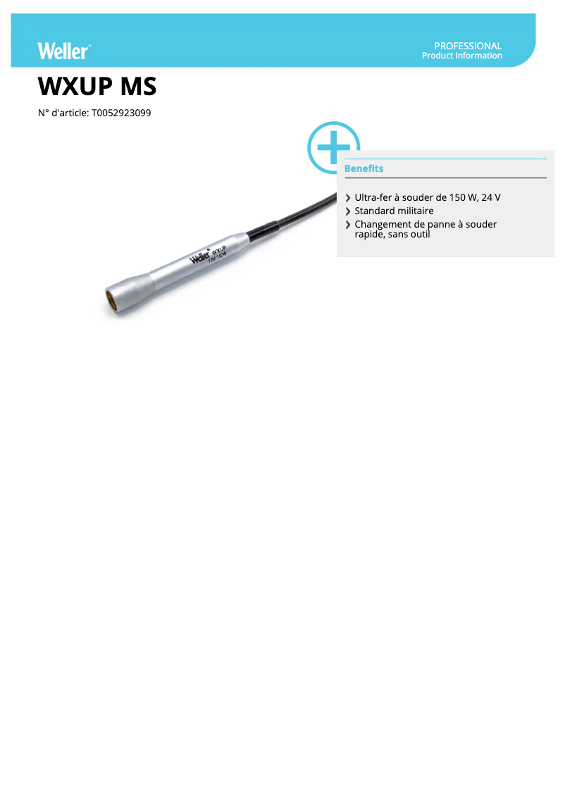 Page 1 de la notice Fiche technique Weller WXUP MS