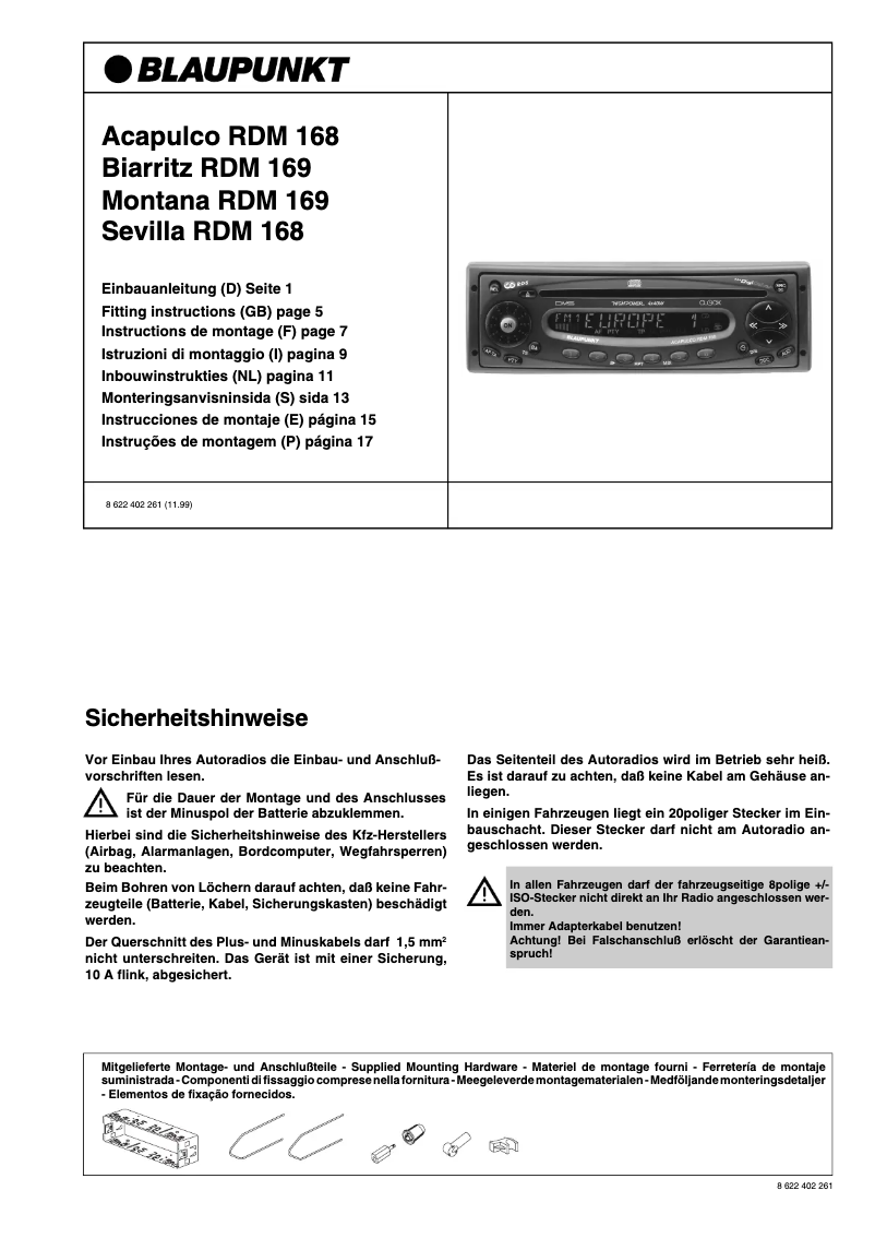 Page 1 de la notice Manuel utilisateur Blaupunkt Acapulco RDM 168