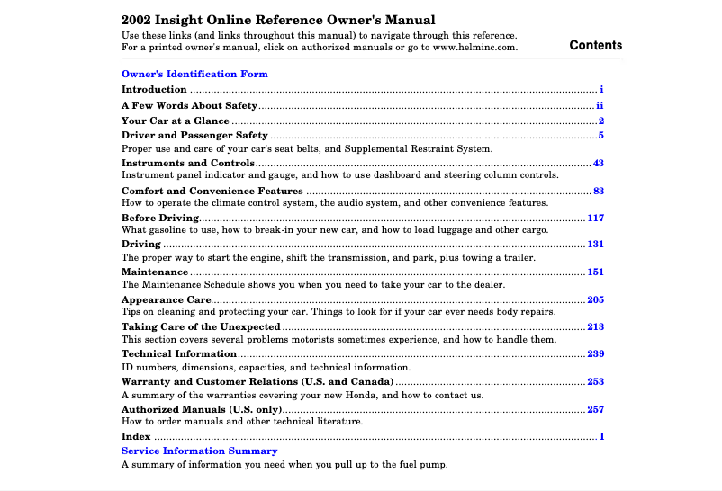 Imagen de la primera página del manual del dispositivo Insight (2002)