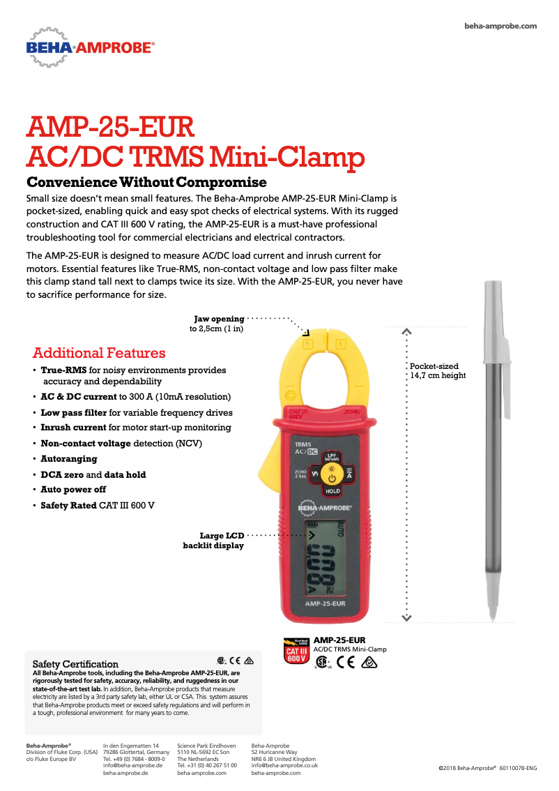 Page n°1 - Manuel utilisateur Beha-Amprobe AMP-25-EUR