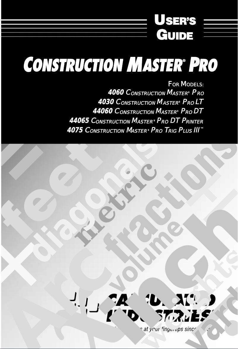 Page 1 de la notice Manuel utilisateur Calculated Industries Construction Master Pro 4060