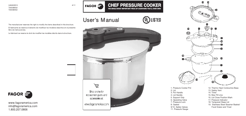 Page n°1 - Manuel utilisateur Fagor Chef