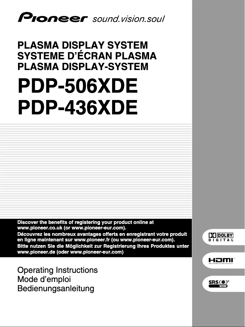 Page n°1 - Manuel utilisateur Pioneer PDP-506XDE