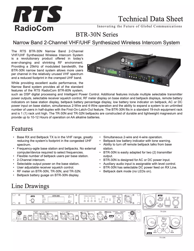 Page 1 de la notice Fiche technique RTS BTR-30N