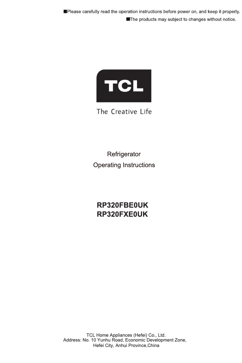 Page n°1 - Manuel utilisateur TCL RP320FXE0UK
