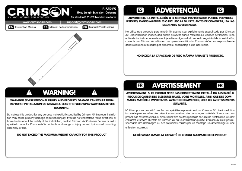 Page n°1 - Manuel utilisateur Crimson E1W