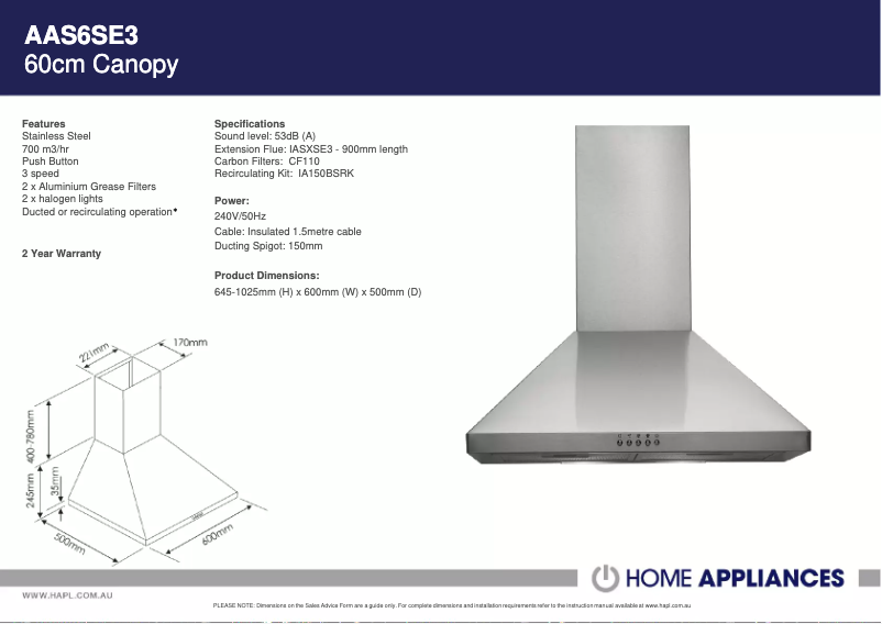 Page 1 de la notice Manuel utilisateur Euromaid AAS6SE3