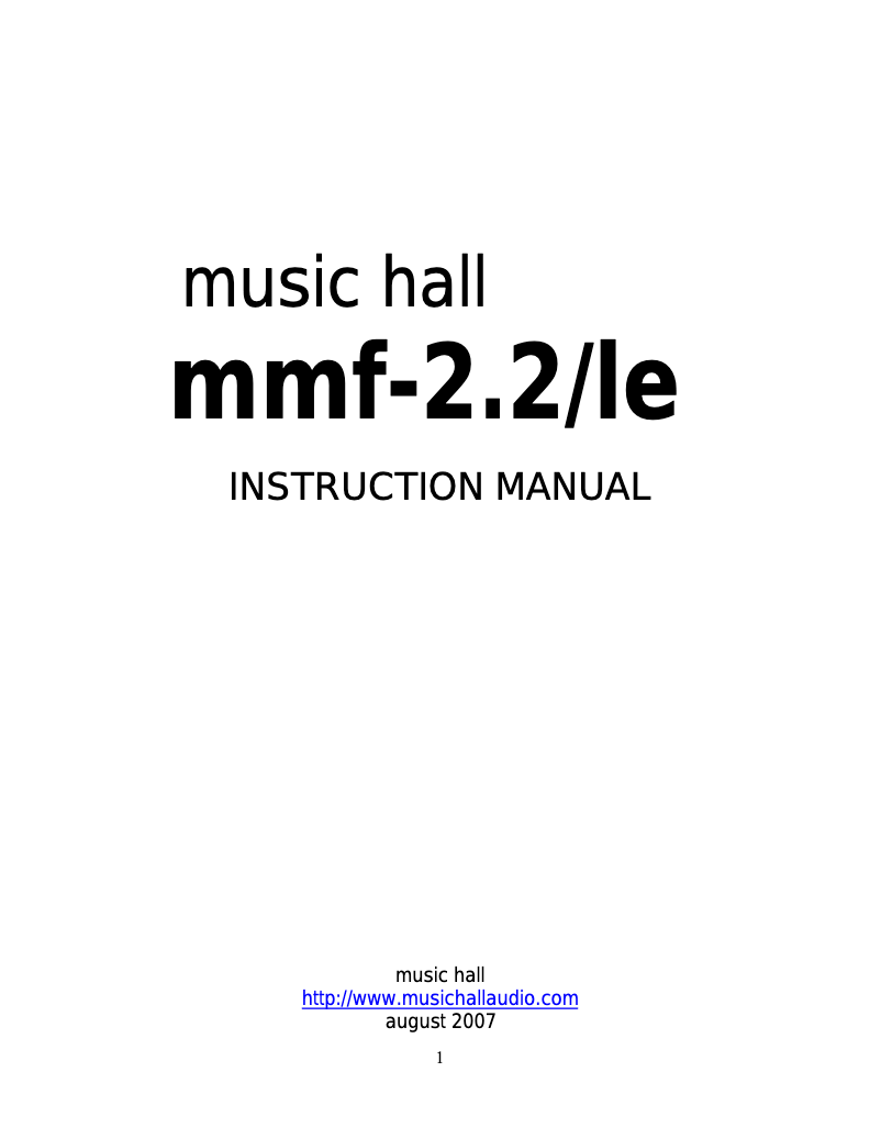 Page n°1 - Manuel utilisateur Music Hall MMF2.2