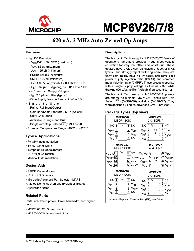 Página 1 del manual Ficha técnica Microchip MCP6V27