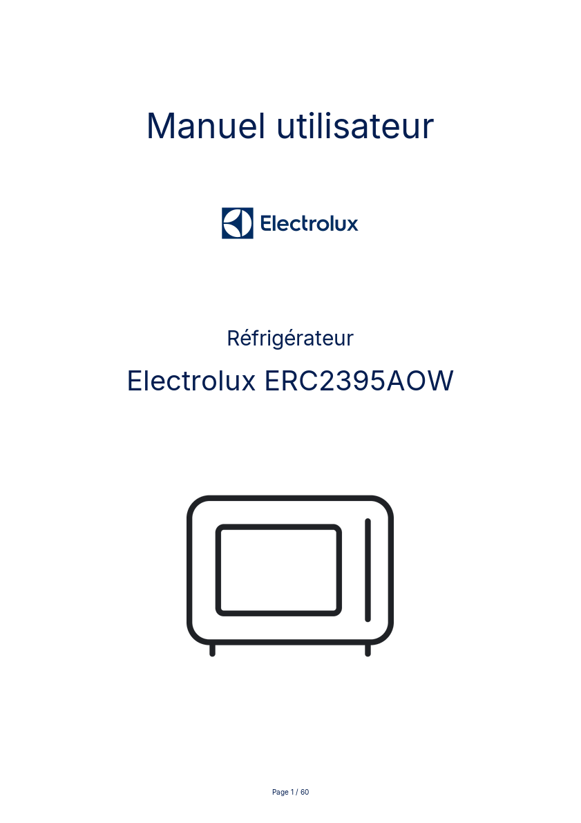 Image de la première page du manuel de l'appareil ERC2395AOW