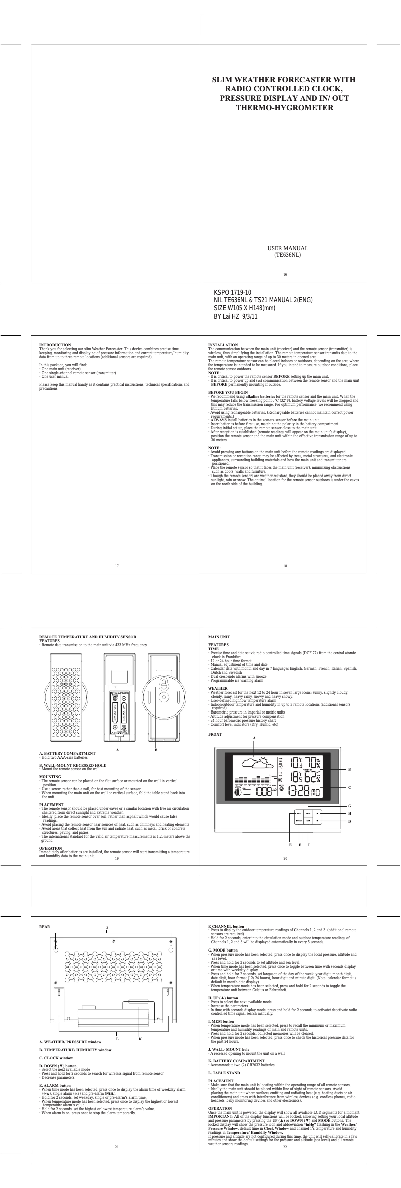Image de la première page du manuel de l'appareil W636