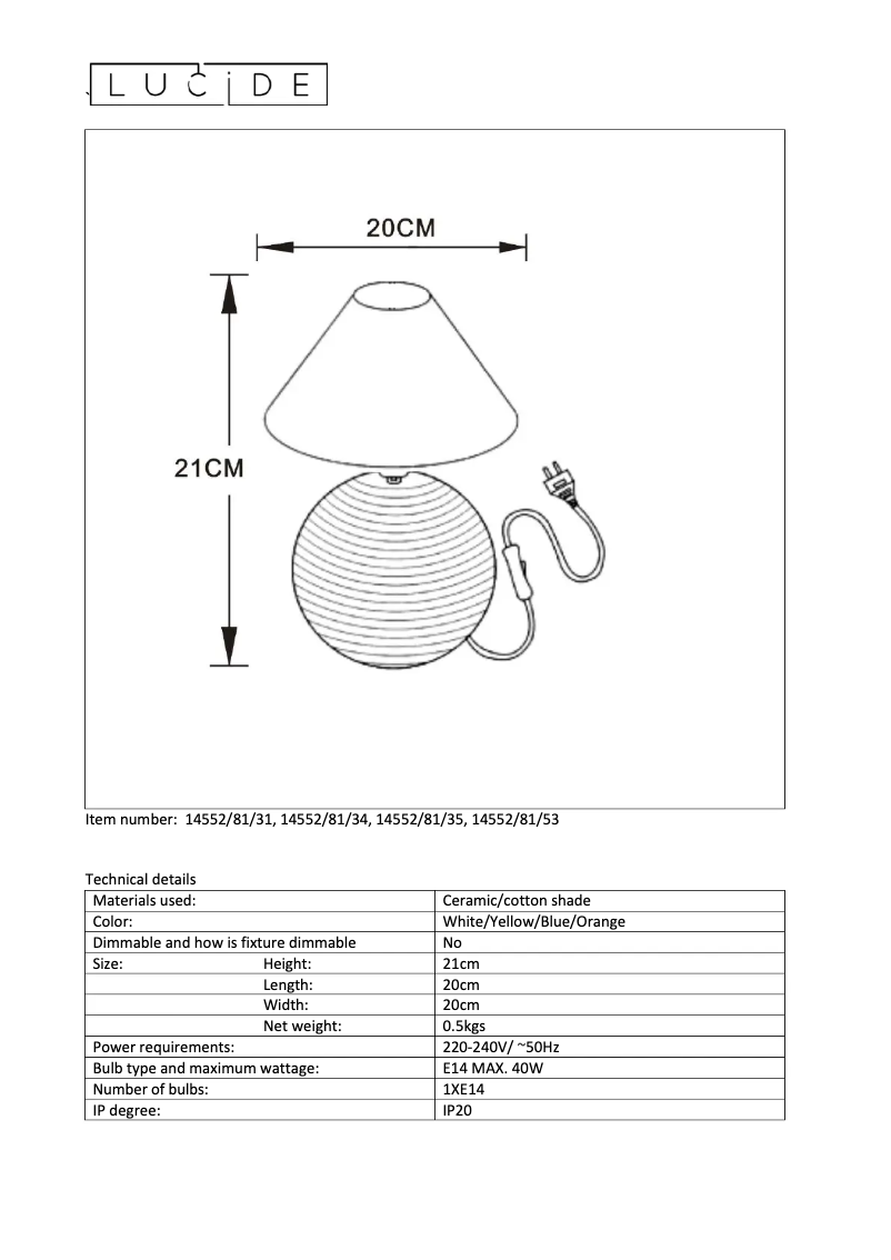 Page n°1 - Manuel utilisateur Lucide Faro 14552/81/34