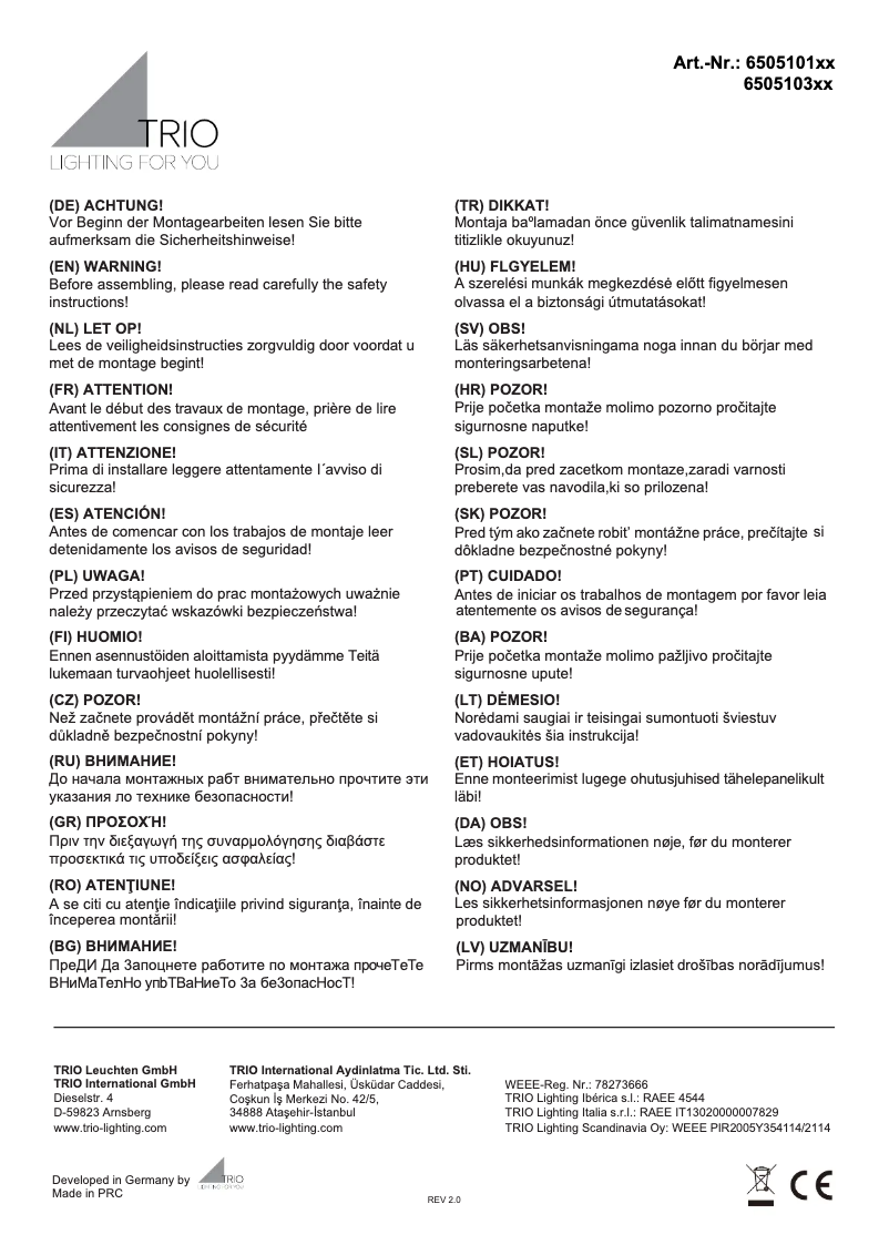 Page n°1 - Manuel utilisateur Trio Lighting Pamir 650510307