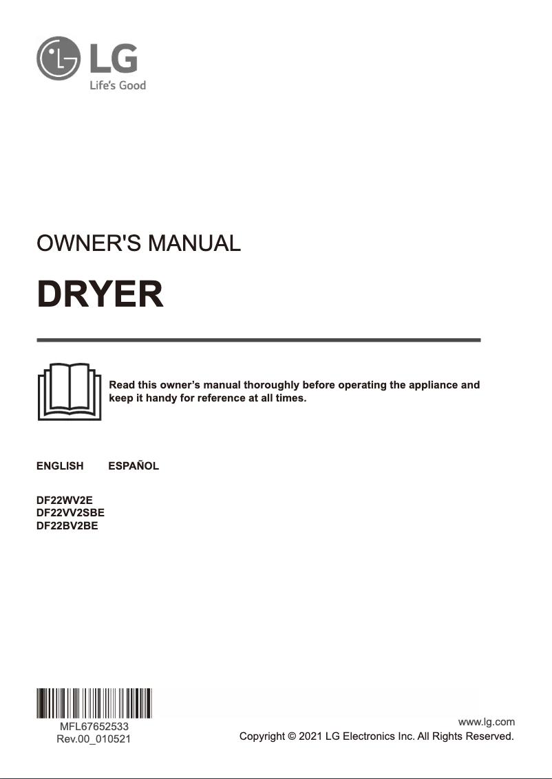 Page 1 de la notice Manuel utilisateur LG DF22VV2SBE