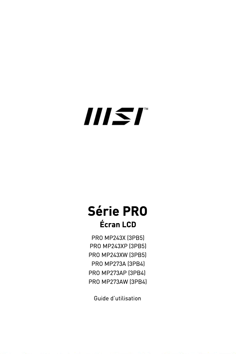 Page 1 de la notice Manuel utilisateur MSI PRO MP273A