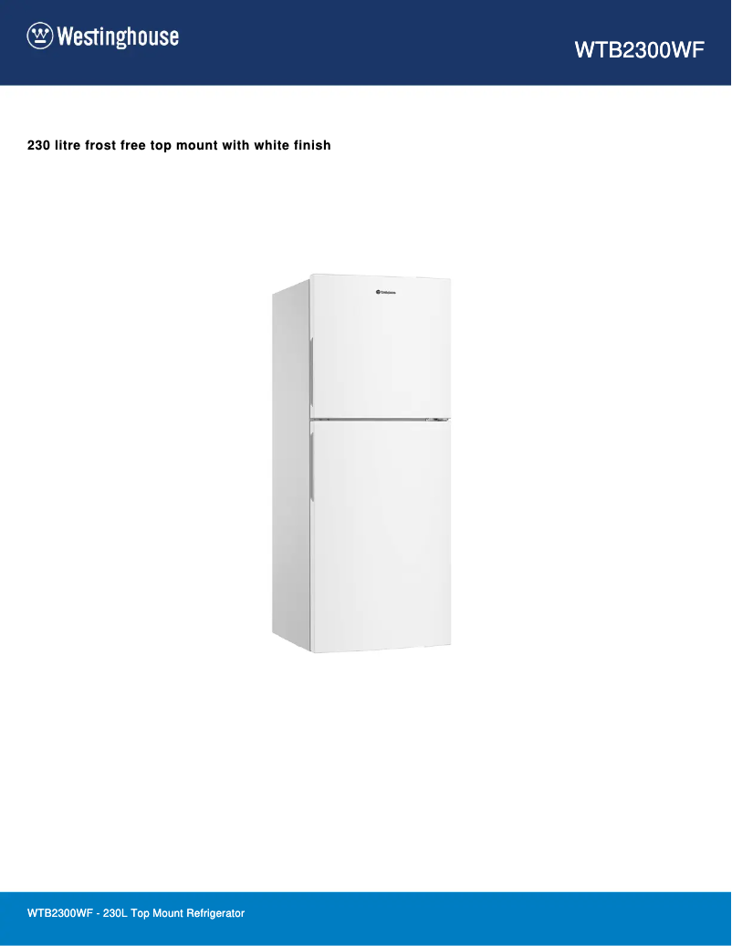 Page 1 de la notice Fiche technique Westinghouse WTB2300WF
