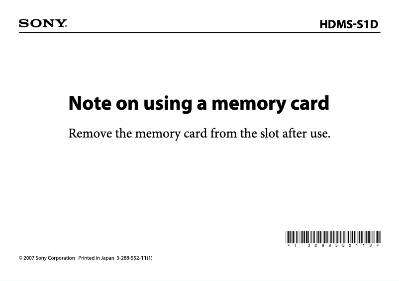 Page 1 de la notice Manuel utilisateur Sony HDMS-S1D