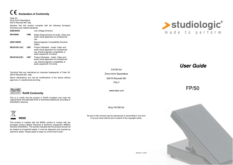 Page n°1 - Manuel utilisateur Studiologic FP50