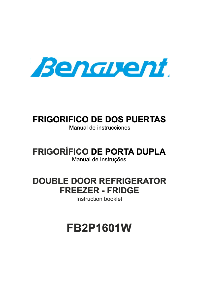 Page 1 de la notice Manuel utilisateur Benavent FB2P1601W