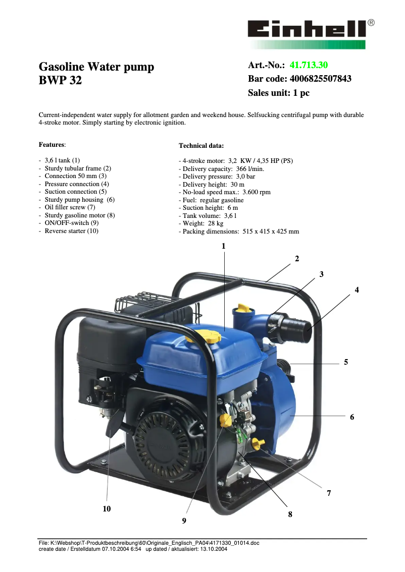 Image de la première page du manuel de l'appareil BWP 32