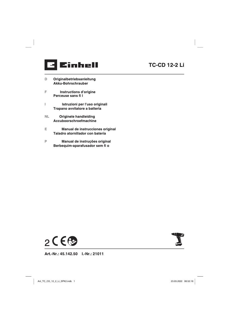 Page n°1 - Manuel utilisateur Einhell TC-CD 12-2 Li
