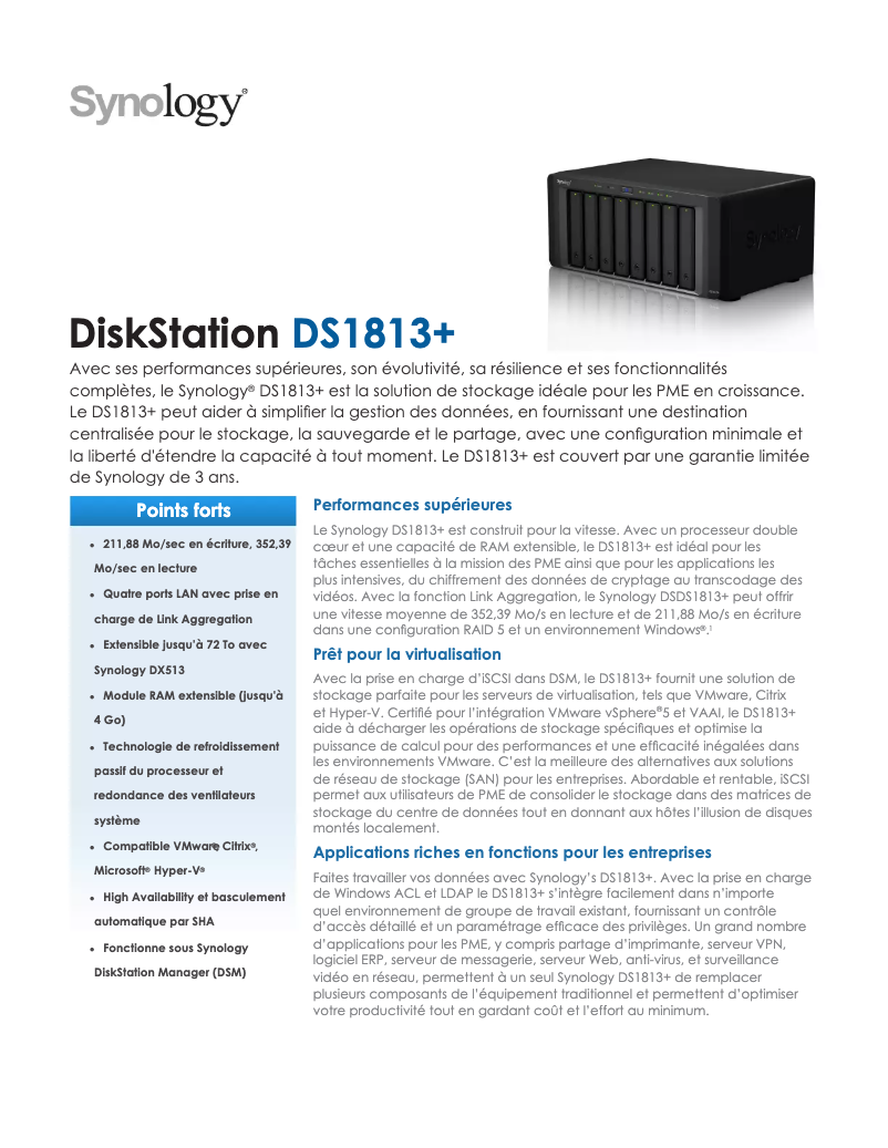 Image de la première page du manuel de l'appareil DiskStation DS1813+