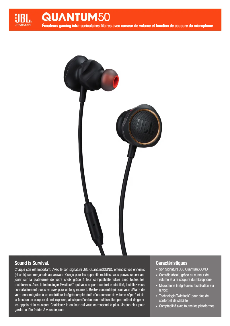 Page 1 de la notice Fiche technique JBL Quantum 50