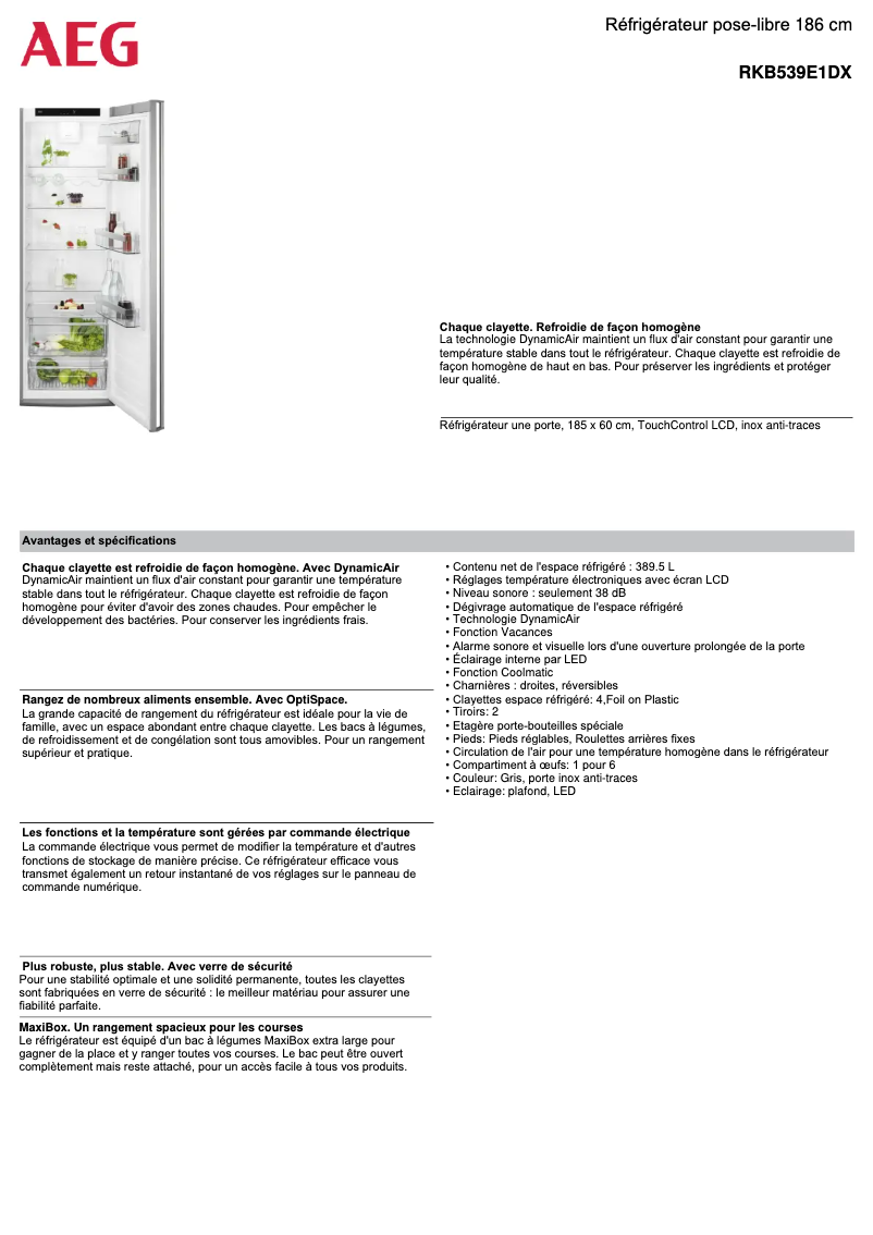 Page n°1 - Fiche technique AEG RKB539E1DX