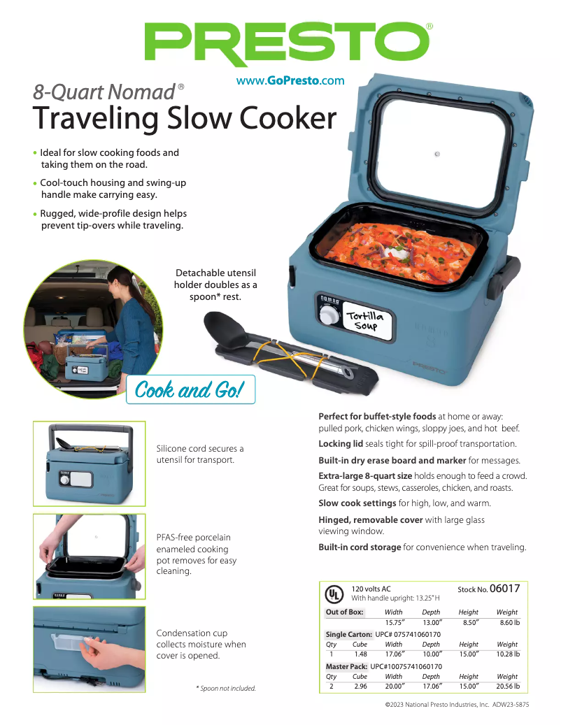 Page 1 de la notice Fiche technique Presto Nomad