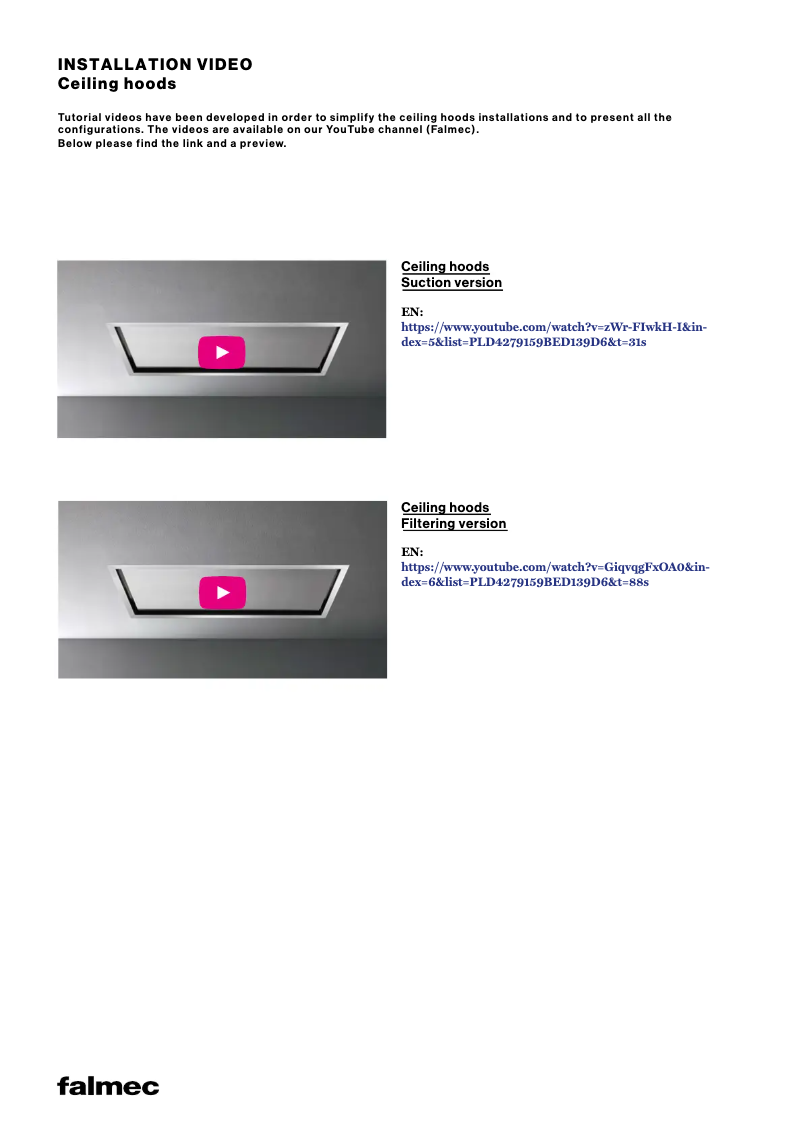 Page n°1 - Guide d'installation Falmec Nube Evo