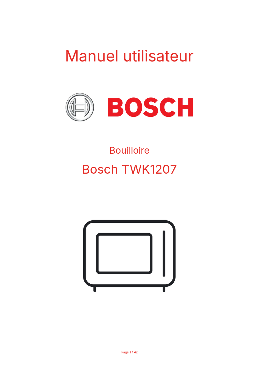 Page n°1 - Manuel utilisateur Bosch TWK1207