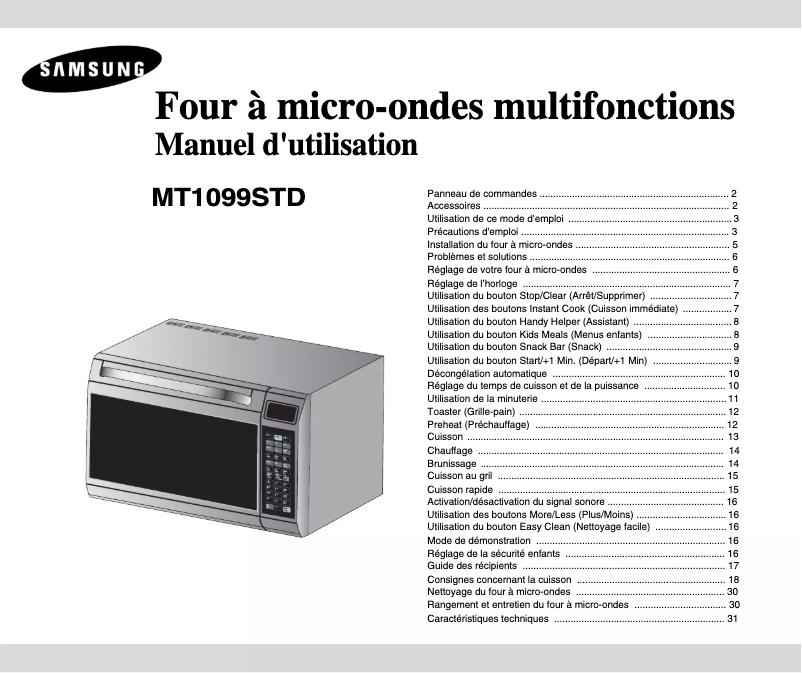 Page 1 de la notice Manuel utilisateur Samsung MT1099STD