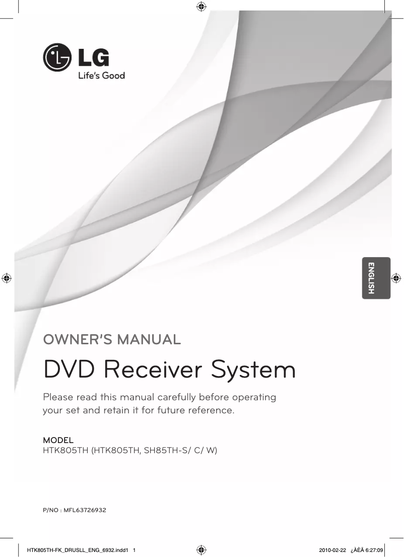 Page n°1 - Manuel utilisateur LG HTK805TH