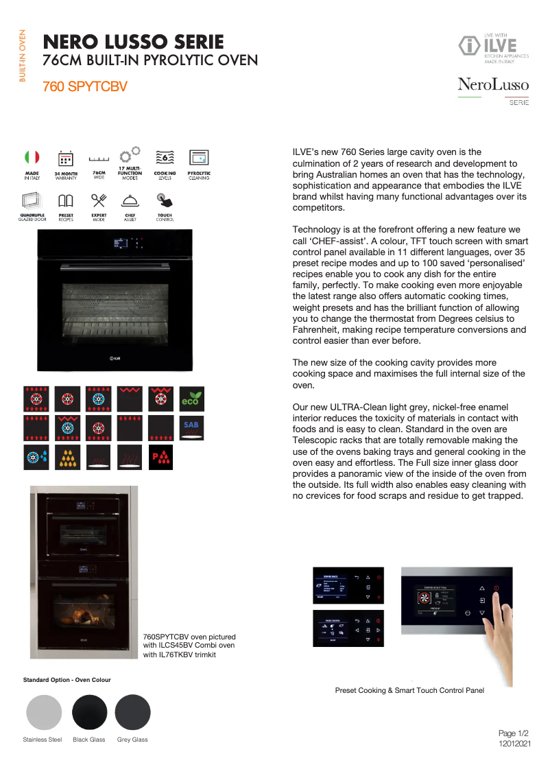 Page 1 de la notice Fiche technique Ilve 760SPYTCBV