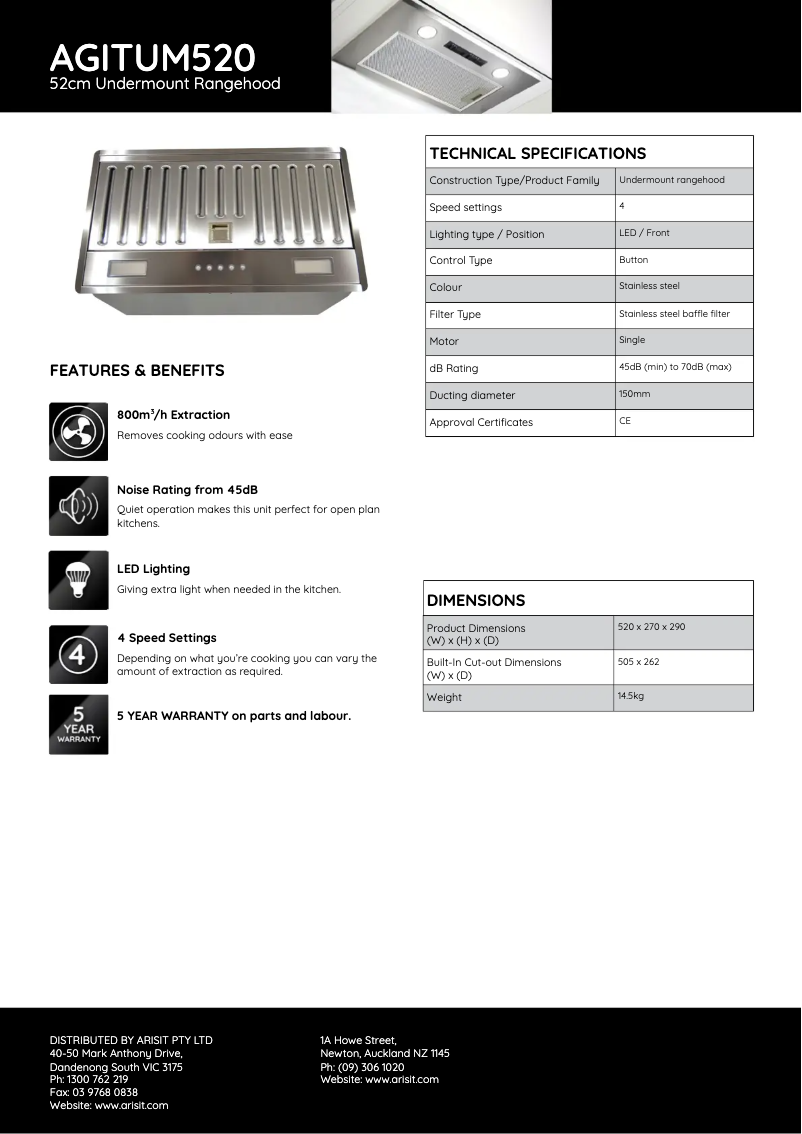 Page 1 de la notice Fiche technique Tisira AGITUM520