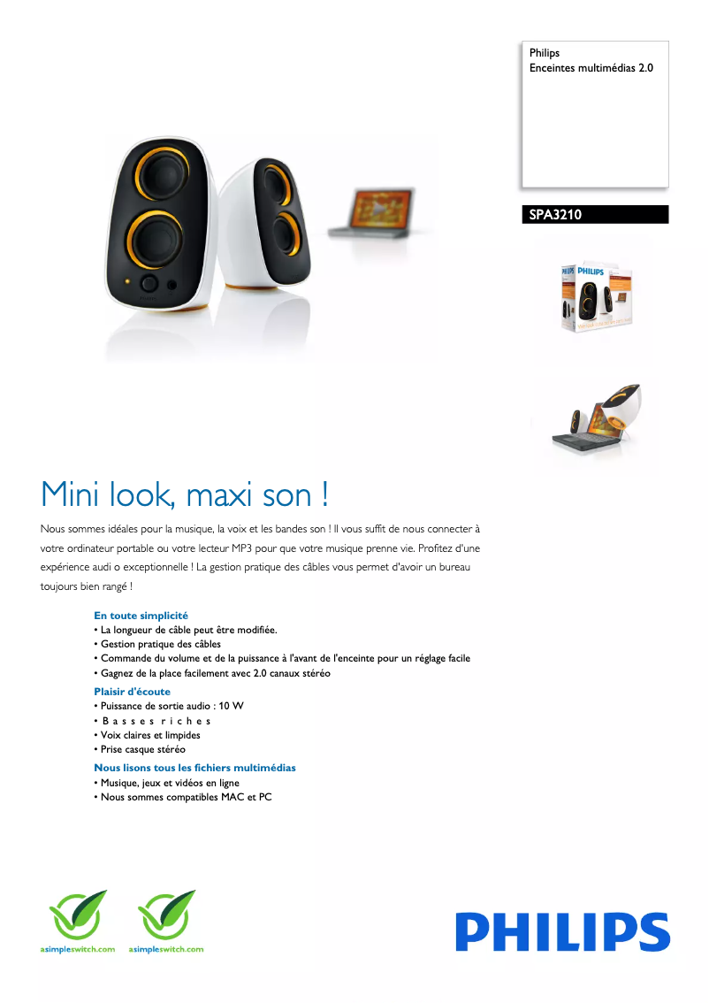 Page n°1 - Fiche technique Philips SPA3210