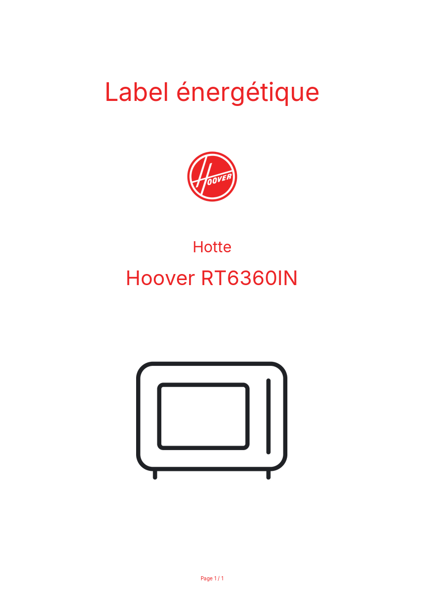 Page n°1 - Label énergétique Hoover RT6360IN
