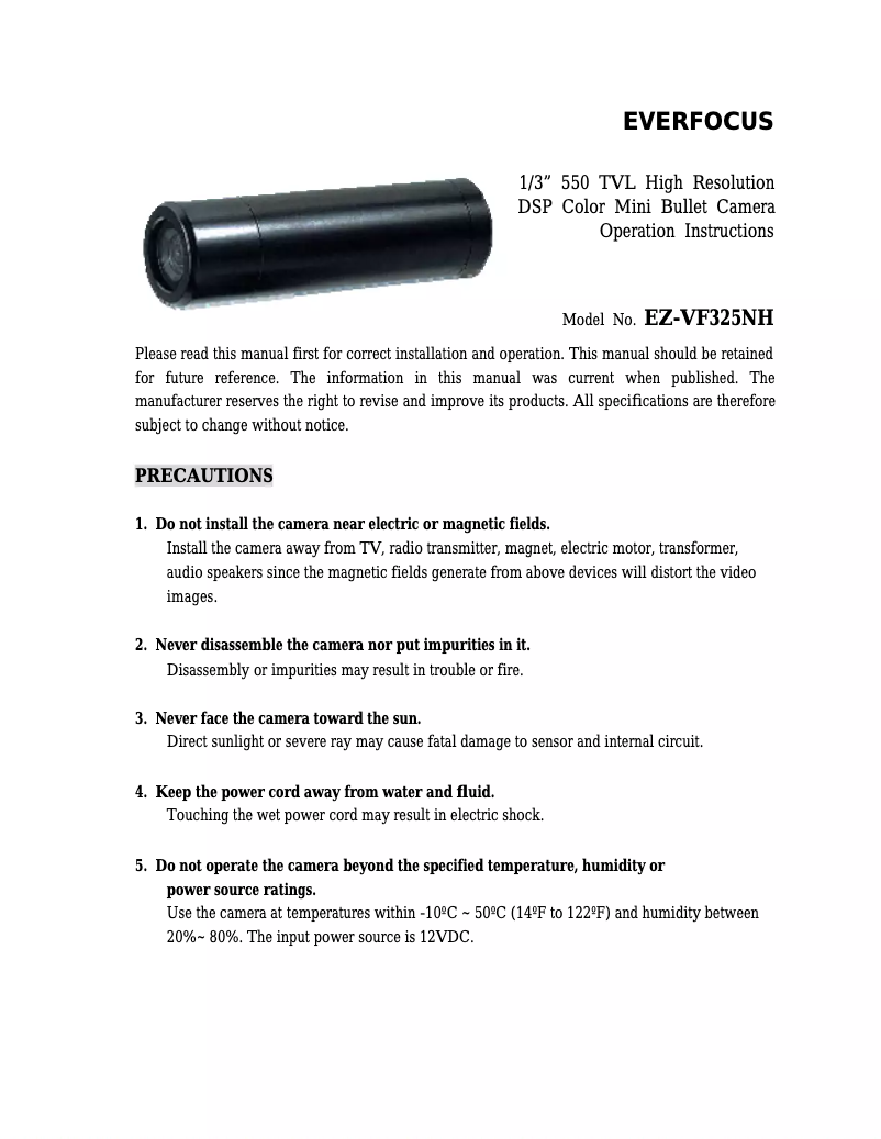 Page n°1 - Manuel utilisateur EverFocus EZ-VF325NH