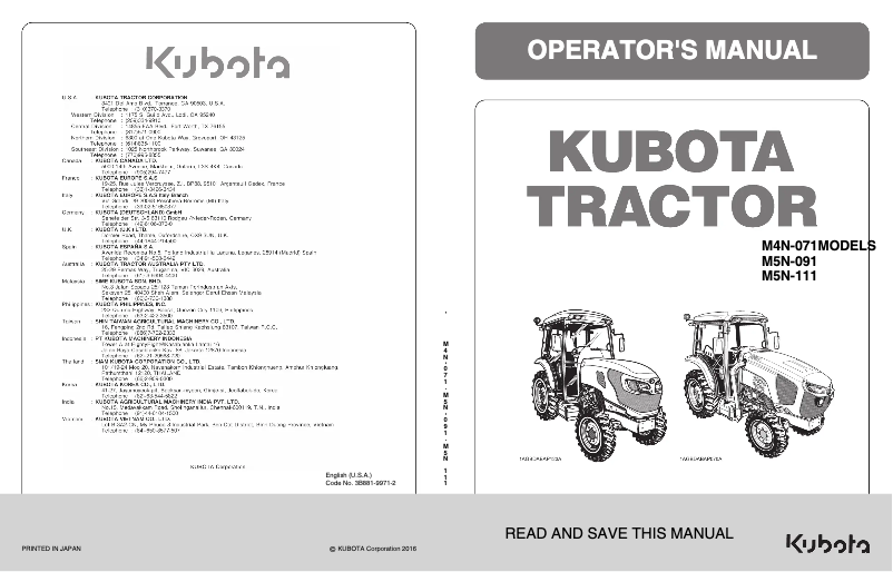Page 1 de la notice Manuel utilisateur Kubota M5N-091HDCC24