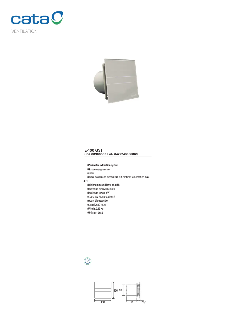 Page 1 de la notice Fiche technique CATA E-100 GT