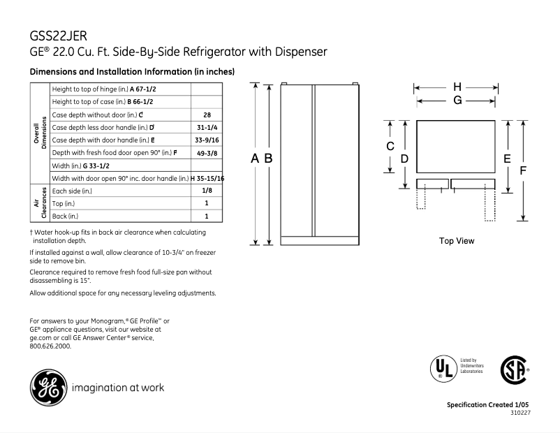 Page n°1 - Fiche technique GE GSS22JERCC